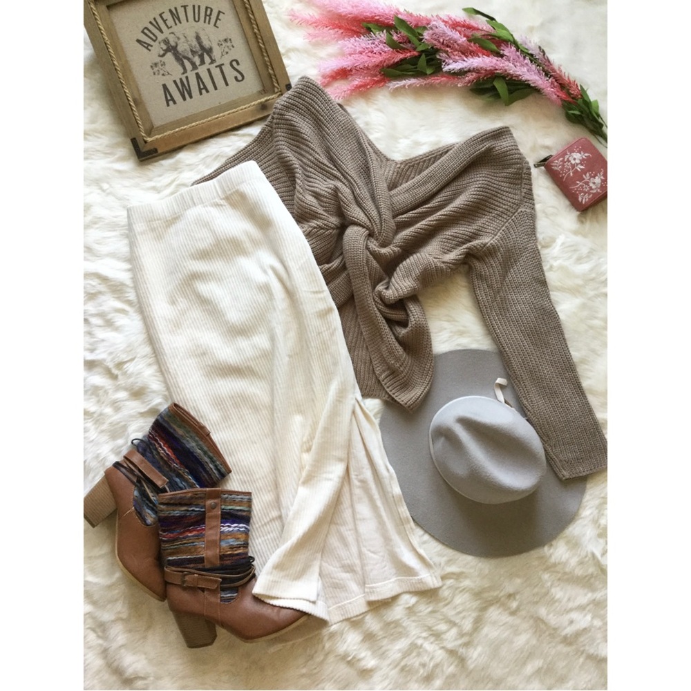 NWT Free People Oats & Cream Corduroy Slit Midi Skirt Sz Small Western